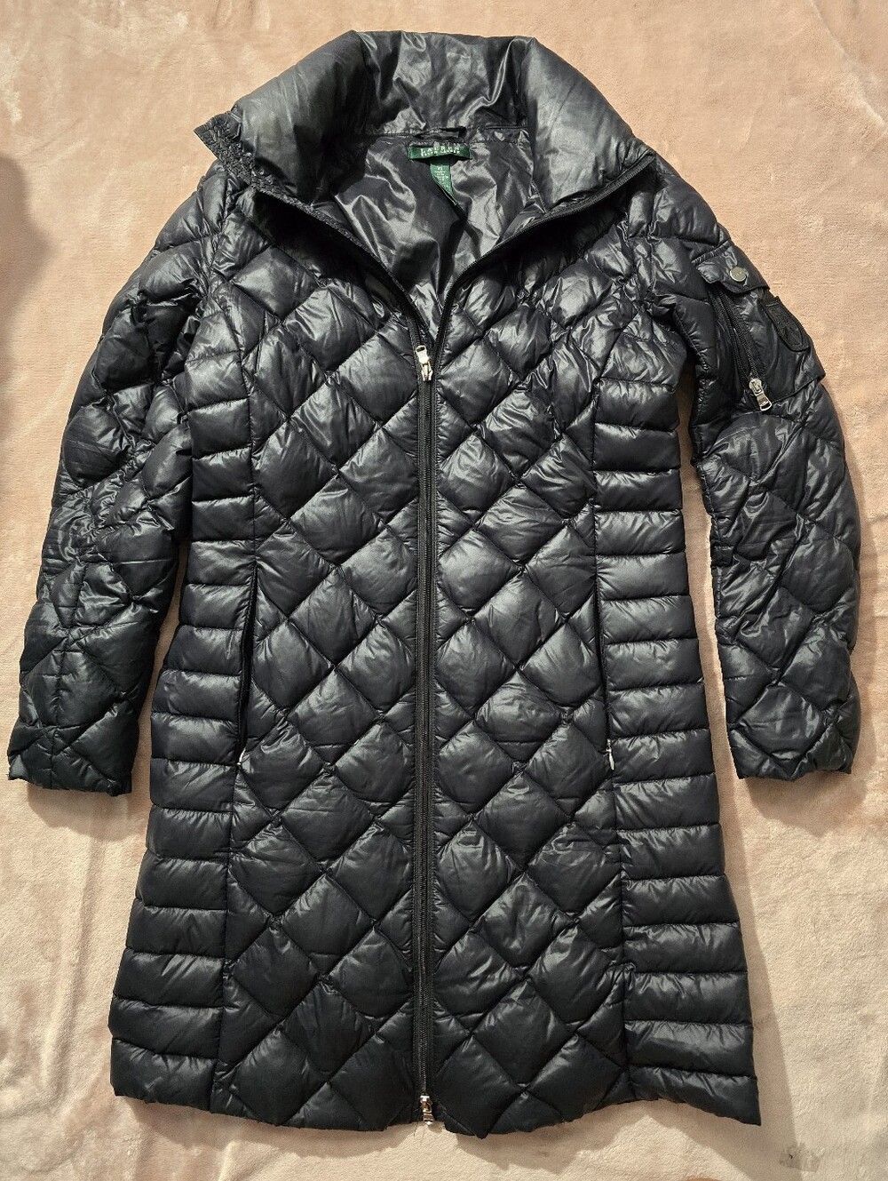 LRL Ralph Lauren Down Packable Long Line Black Puffer Jacket Coat Lightweight XS